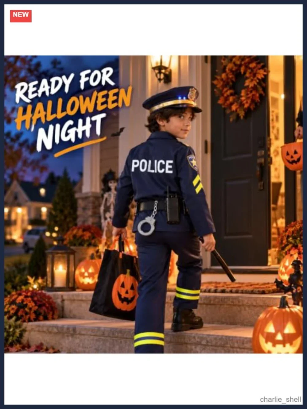 Kids Police Costume Set Polyester Uniform Career Day Halloween Pretend Play